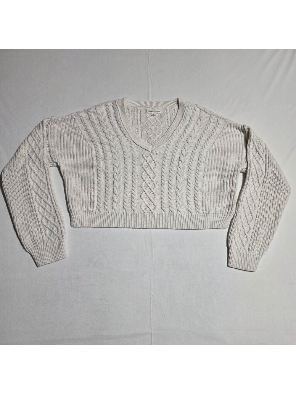 Aeropostale XL White/Cream Cable Knit Cropped Sweater